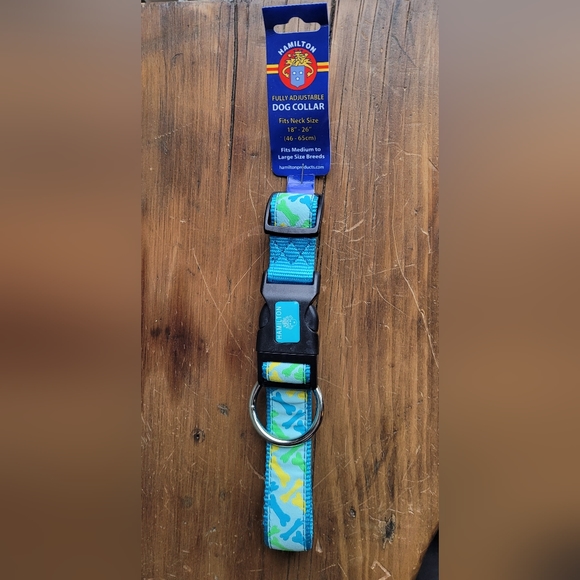 2 /$15  Hamilton Dog Collar Nylon Ribbon Overlay  18 to 26 Blue Yellow Bones - Picture 2 of 8